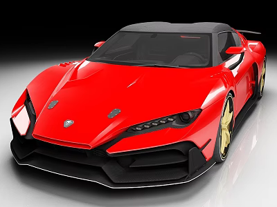 Red Sports Car With Sleek Design Black Roof And Gold Wheels 3d model