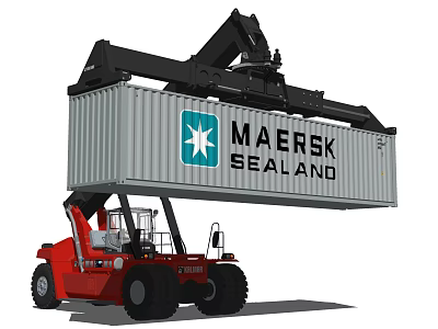 Industrial Equipment Red Forklift Lifting Maersk Sealand Container Efficiently 3d model