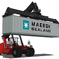 Industrial Equipment Red Forklift Lifting Maersk Sealand Container Efficiently 3d model