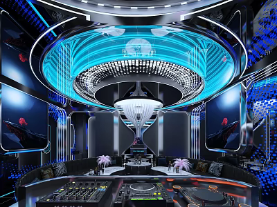 Futuristic KTV Room With High Tech DJ Equipment And Neon Lights 3d model