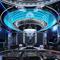 Futuristic KTV Room With High Tech DJ Equipment And Neon Lights