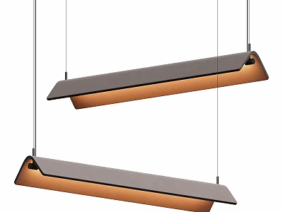 Modern Long Strip Pendant Lights With Gray Shade And Warm Orange Glow Hanging Design 3d model