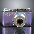 Vintage Digital Camera With Purple Silver Metal Body Decorative Patterns And Round Lens