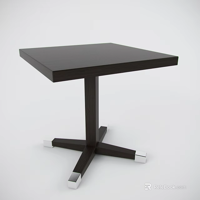Black Coffee Table With Square Tabletop Single Pedestal And Cross Shaped Silver Feet 3d model 