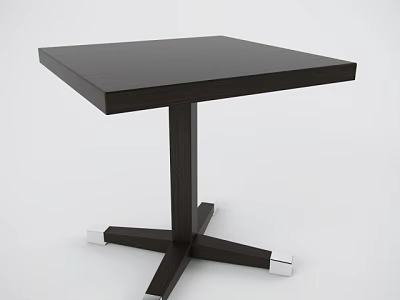 Black Coffee Table With Square Tabletop Single Pedestal And Cross Shaped Silver Feet 3d model