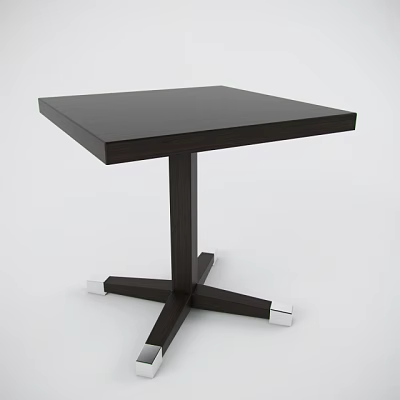 Black Coffee Table With Square Tabletop Single Pedestal And Cross Shaped Silver Feet 3d model