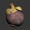 Fresh Ripe Mangosteen With Purple Red Skin And Green Leaves On Top