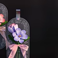 Hanging Glass Tag Vase Flowers with Pink Purple Blooms and Decorative Pink Bows