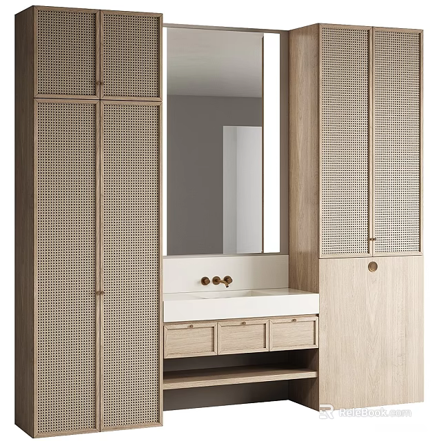 Modern Minimalist Bathroom Cabinet With Wooden Design Mirror Sink And Drawers 3d model 