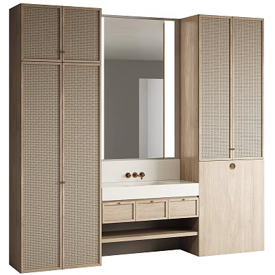 Modern Minimalist Bathroom Cabinet With Wooden Design Mirror Sink And Drawers 3d model