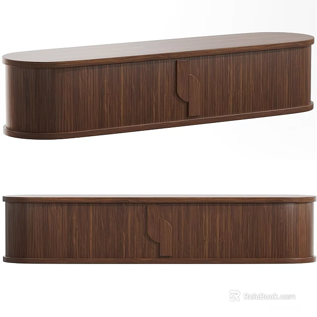 Modern Walnut Wood TV Stand With Sleek Curved Edges And Smooth Surface 3d model 