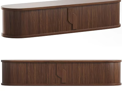 Modern Walnut Wood TV Stand With Sleek Curved Edges And Smooth Surface 3d model