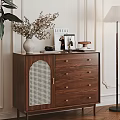 Walnut Entryway Cabinet Sideboard Featuring Woven Panel Drawers And Stylish Decor 3d model