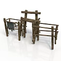 Rustic Wooden Furniture Set With Fence Like Shelves And Rural Style Design