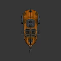Cartoon Style Boat Scene With Wooden Hull Red Flags And Mechanical Structures