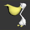 Cute Pelican With White Body Yellow Large Beak In Cartoon Style On Dark Background