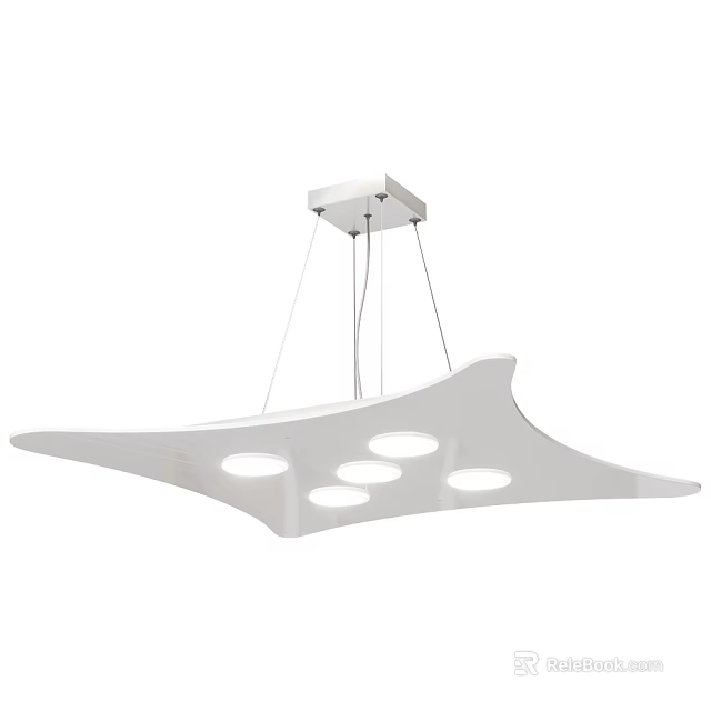 Modern White Hanging Chandelier With Streamlined Wave Design And Circular Cutouts 3d model