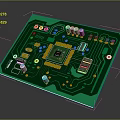 Green Circuit Board Featuring Central Chip And Various Electronic Components
