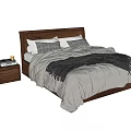 Wooden Frame Double Bed With Neutral Toned Bedding Plush Pillows And Side Table 3d model