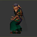 Hooded Game and Movie Character With Green Face Bone Decorated Armor and Purple Cloak