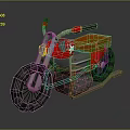 Red Motorcycle With Orange Seat Yellow Headlight Black Tires And Silver Frame