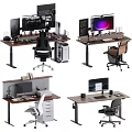 Modern Desk Setup With Multiple Computer Monitors Office Chair And Supplies 3d model
