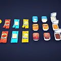 Assorted Colored Small Packaged Condiment Sachets And Containers With Various Flavors