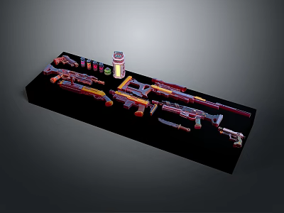 Metallic Firearms Collection Display With Rifles Handguns Ammunition And Magazines 3d model
