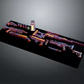Metallic Firearms Collection Display With Rifles Handguns Ammunition And Magazines