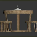 Rustic Wooden Round Table Set With Matching Stools Teapot And Cups On Top
