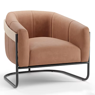 Modern Brown Leather Single Sofa With Curved Armrests And Metal Frame 3d model