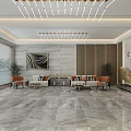 Elegant Modern Hotel Lobby Interior With Reception Desk Bookshelves And Hanging Chandeliers