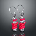 Chic Fashion Earrings Featuring Silver Hooks Twisted Red Decoration and Silver Beads