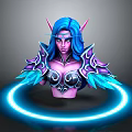 Fantasy Woman With Blue Hair Pointed Ears And Ornate Armor Surrounded By Blue Neon Ring