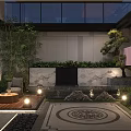 Contemporary Garden Landscape Design With Greenery Water Feature Stone Path And Ambient Lighting