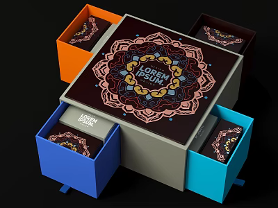 Modern Artifact Decorative Ornament Set With Mandala Pattern And Colored Drawers 3d model