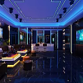 Modern Luxury KTV Interior Design With Blue LED Lighting Comfortable Sofas And Large Screens