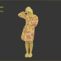 Pink Floral Bath Robe With White Towel On Head Standing Against Gray Background