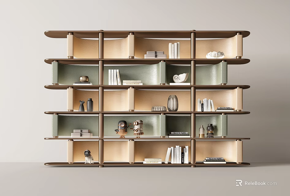 Modern Multi Tiered Bookshelf With Open Shelves Books Decorative Vases And Figurines 3d model 