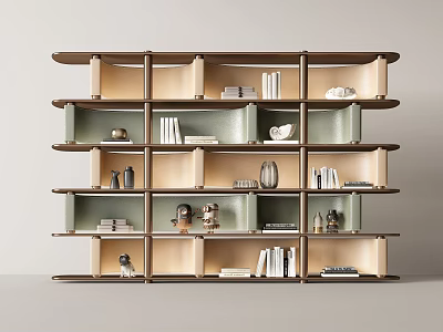 Modern Multi Tiered Bookshelf With Open Shelves Books Decorative Vases And Figurines 3d model