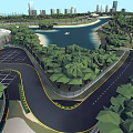 Car Test Drive Route With Curved Road Yellow Lines And Green Curbs