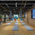 Modern Fitness Studio With Yoga Mats Colored Exercise Balls And Wooden Floor