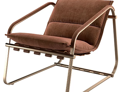 Stylish Modern Accent Chair With Brown Upholstered Seat And Curved Metal Frame 3d model