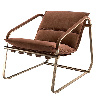 Stylish Modern Accent Chair With Brown Upholstered Seat And Curved Metal Frame 3d model