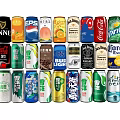 Colorful Canned Beverages With Different Brands Including Soda Beer Juice And Tea