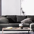 Modern Sofa Coffee Table Set With Throw Pillows Accent Chair And Chandelier