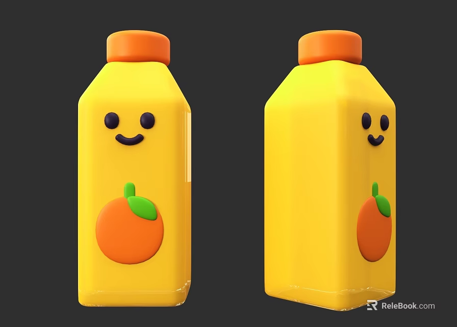 Yellow Drink Bottles With Smiley Faces And Orange Graphics On Orange Caps 3d model 