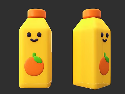 Yellow Drink Bottles With Smiley Faces And Orange Graphics On Orange Caps 3d model