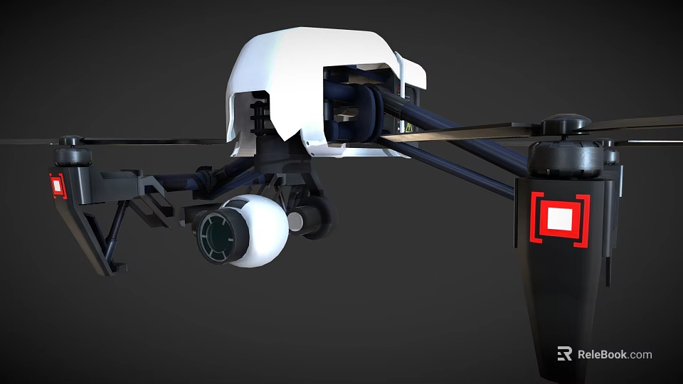 3D Model of White Drone With Black Structure Camera and Red Square Logo 3d model