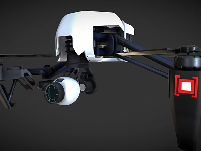3D Model of White Drone With Black Structure Camera and Red Square Logo 3d model